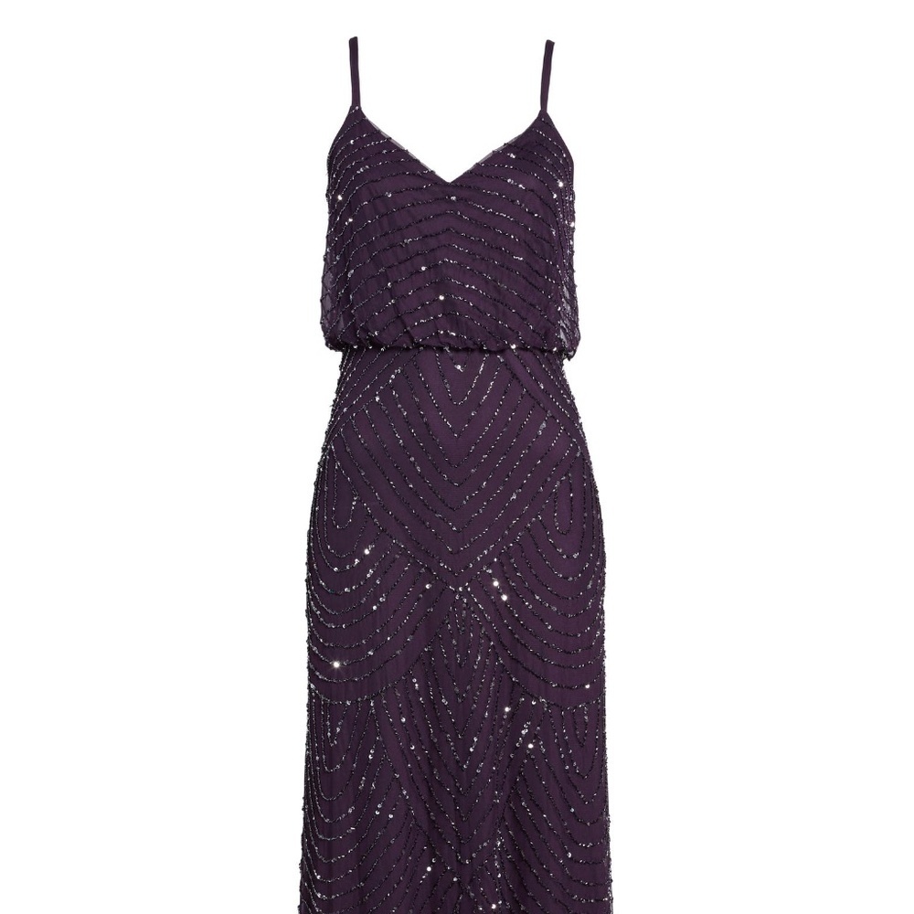NEW Adrianna Papell Embellished Blouson Gown in Amethyst/Gunmetal [SZ 10‎ ] - Picture 5 of 14